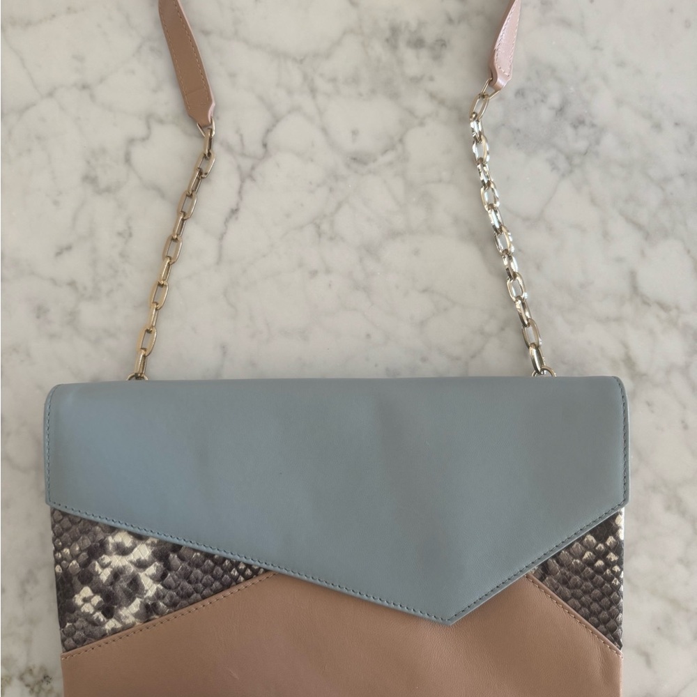 NEW LK Bennett — Elegant Color-Blocked Clutch with Snakeskin Texture